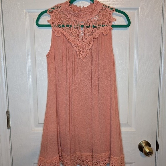 Altar'd State Dress Women's Size Small Peach Lace Crochet Lined - Picture 2 of 8